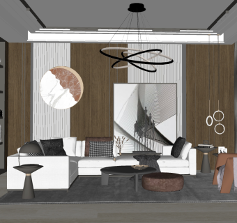 现代客厅su草图模型下载