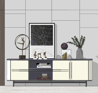 现代电视柜su草图模型下载