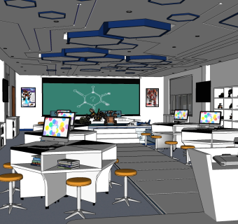 现代教室su草图模型下载