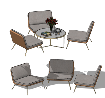 现代休闲洽谈椅茶几组合su草图模型下载