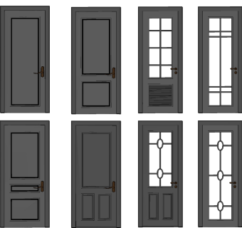 欧式实木烤漆门，玻璃门su草图模型下载