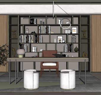 现代书房书桌椅组合su草图模型下载