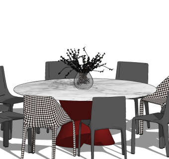 现代轻奢餐桌椅su草图模型下载