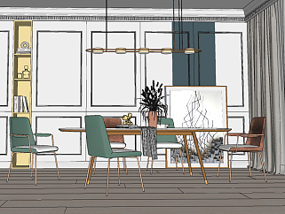 <em>北欧现代</em>餐厅，<em>餐桌椅</em>su草图模型下载