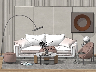 现代沙发茶几,单人休闲椅茶几su草图模型下载