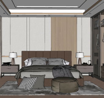 现代轻奢卧室su草图模型下载