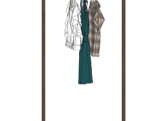 新中式木制衣架子，服饰衣服，盆栽  (1)su草图模型下载