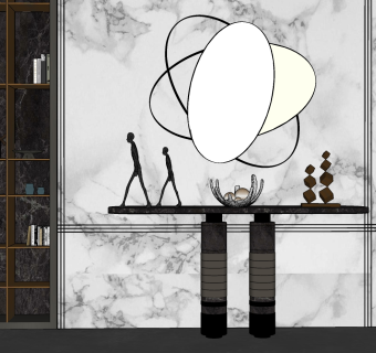 02现代轻奢端景台玄关柜边柜抽象人物雕塑su草图模型下载