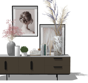 03现代意式电视柜大花瓶摆件su草图模型下载