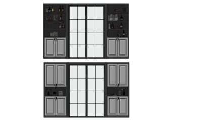 04现代欧式酒柜推玻璃拉门su草图模型下载