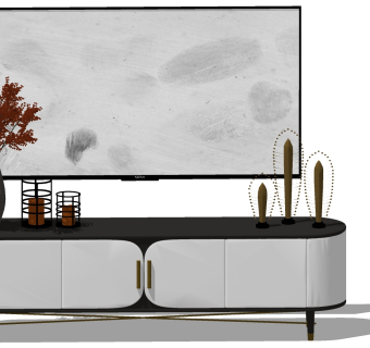 05现代轻奢简欧式电视柜花瓶su草图模型下载