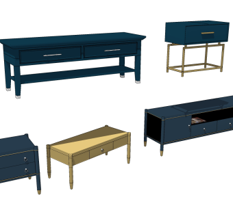 08现代简欧式地中华电视柜边柜床头柜组合su草图模型下载