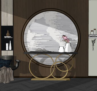 10新中式端景台，玄关柜，摆台su草图模型下载