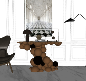 103后现代法式异形装饰柜玄关柜边柜休闲椅子su草图模型下载