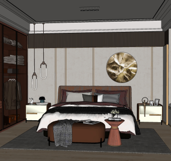 现代轻奢卧室su草图模型下载