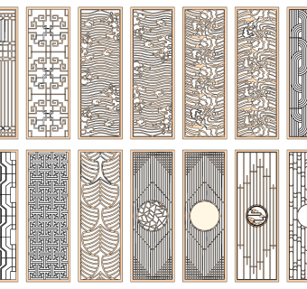 新中式云纹祥云，屏风隔断花格su草图模型下载