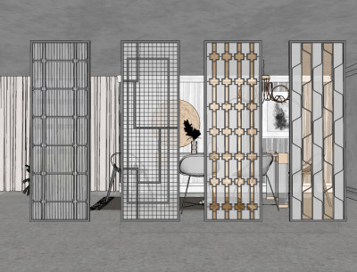 现代金属热熔有机玻璃，屏风隔断su草图模型下载