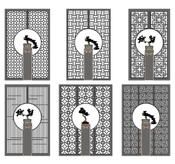 中式屏风花格屏风隔断su草图模型下载