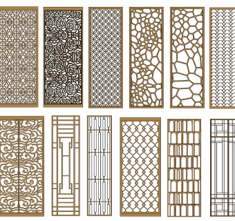 新中式现代轻奢，云纹祥云屏风隔断，花格，推拉门su草图模型下载
