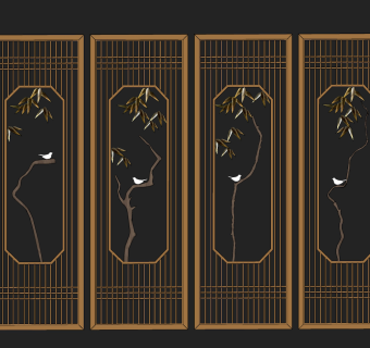 新中式屏风隔断su草图模型下载