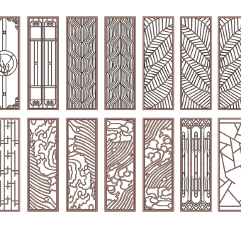 新中式祥云云纹屏风隔断su草图模型下载