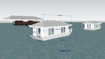 08船屋水上餐厅， su草图模型下载