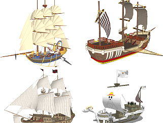 帆船组合 su草图模型下载