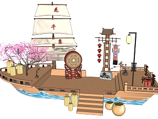 中式景观<em>船</em>设计，su草图模型下载
