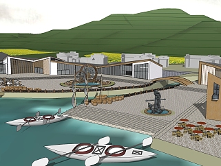 水上<em>活动中心</em>渡口，船只，船桨，村庄 su草图模型下载