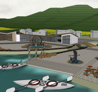 水上活动中心渡口，船只，船桨，村庄 su草图模型下载