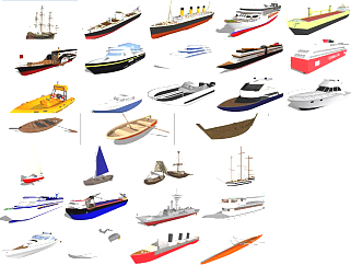 29现代船只，<em>船帆</em>，帆船组合su草图模型下载