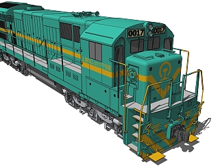 47火车头，绿皮火车， su草图模型下载