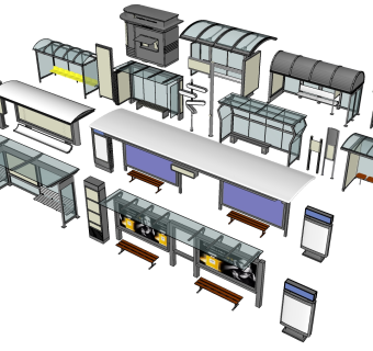 50现代公交站台， su草图模型下载