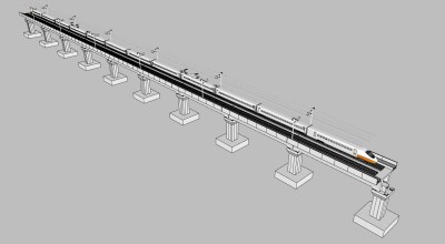 52现代高架桥动车，高铁，ID：109966su草图模型下载