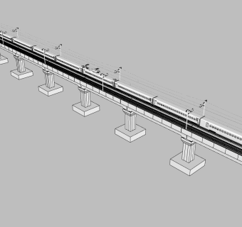 52现代高架桥动车，高铁，ID：109966su草图模型下载