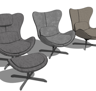 06现代办公椅布艺休闲椅，蛋壳椅，休闲洽谈椅su草图模型下载