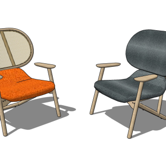 10北欧现代自然风民宿休闲椅su草图模型下载