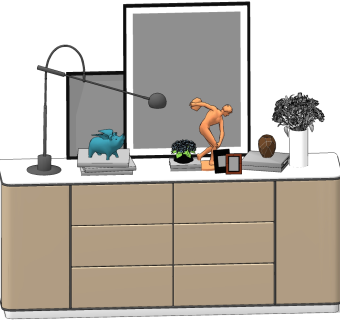 17现代边柜摆件su草图模型下载