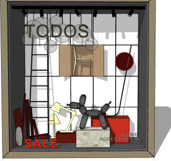 18现代公仔服装店橱窗，梯子su草图模型下载