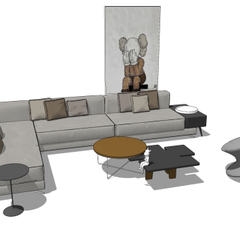 19现代转角沙发茶几陀螺沙发su草图模型下载