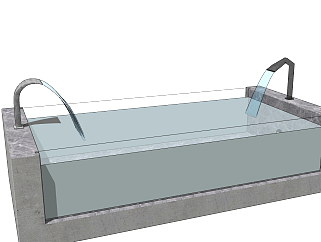 20现代<em>玻璃</em>泳池浴缸，龙头水池su草图模型下载