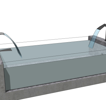 20现代玻璃泳池浴缸，龙头水池su草图模型下载