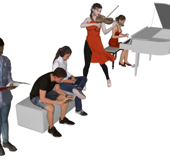 现代看书弹钢琴坐着人物