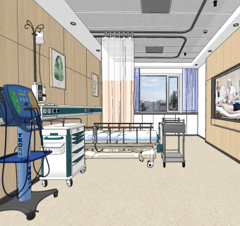 现代医院病房，病床，重症监护室，医疗设备