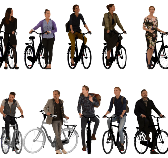 欧式骑自行车的男女人物
