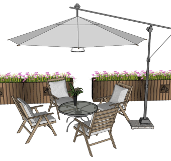 户外遮阳伞，桌椅，花槽花箱su草图模型下载