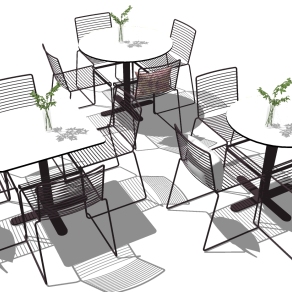 户外铁艺桌椅座椅 su草图模型下载