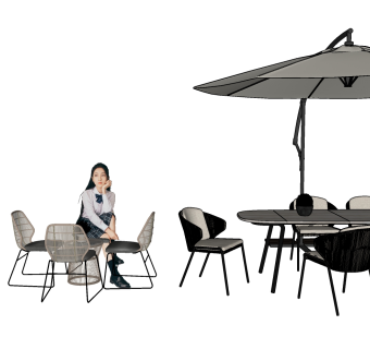 藤编，编织户外休闲桌椅，遮阳伞 su草图模型下载