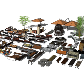 户外露天座椅坐凳长椅 su草图模型下载
