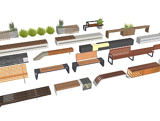 11现代户外休闲坐椅长条凳，su草图模型下载